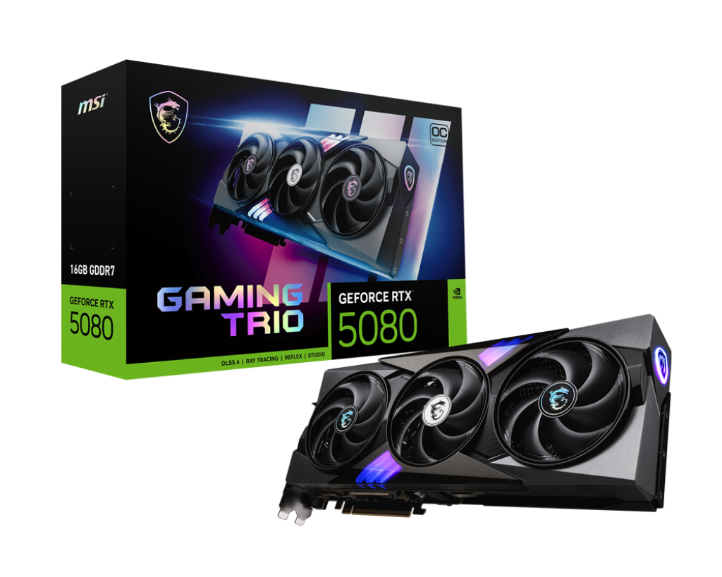 Tarjeta de Video MSI GeForce RTX 5080 Gaming Trio OC | 16GB GDDR7 | Blackwell | PCIe 5.0 | TORX Fan 5.0 | Negra