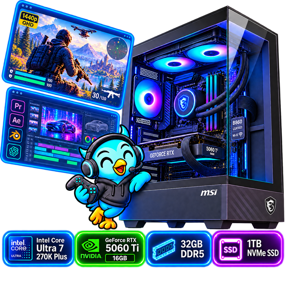 PC Smart Build Creator RTX 5060 Ti | Core Ultra 7 270K Plus | RTX 5060 Ti 16GB | 32GB DDR5 | 1TB SSD