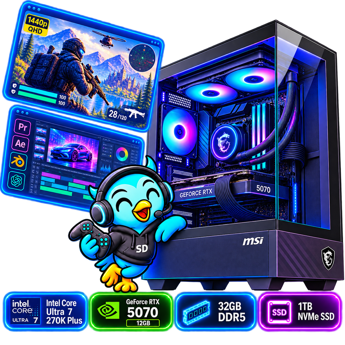 PC Smart Build Elite RTX 5070 Intel | Core Ultra 7 270K Plus | RTX 5070 12GB | 32GB DDR5 | 1TB SSD