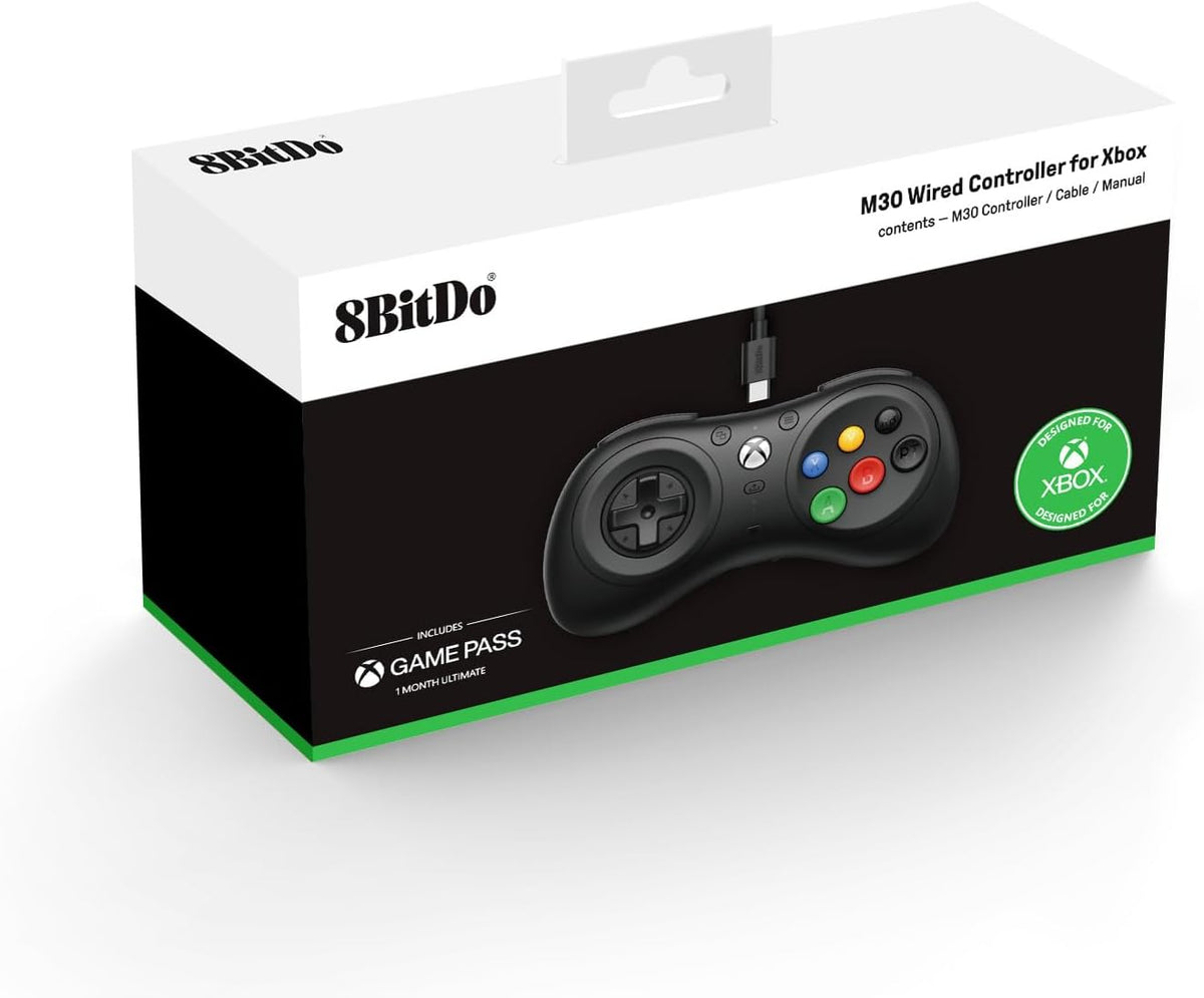 Control Cableado de 6 Botones| 8BitDo M30|  Xbox y PC | Negro (Modelo 82DA)