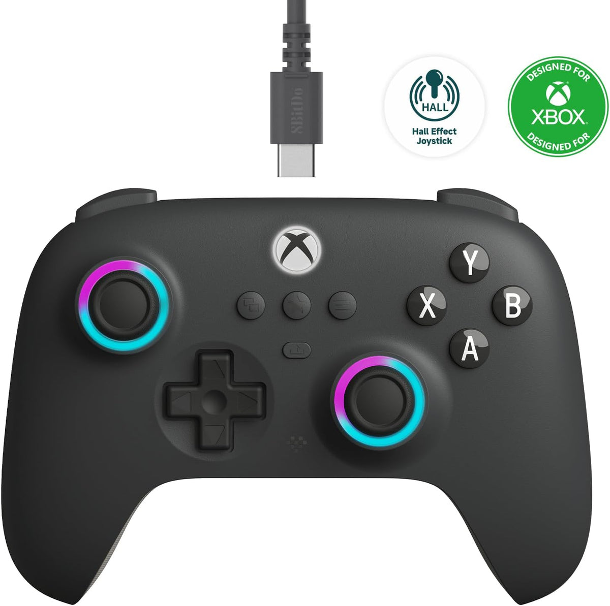 Control Cableado 8BitDo Ultimate C Wired |Xbox y PC con Iluminación RGB | Negro (Modelo 82CF)