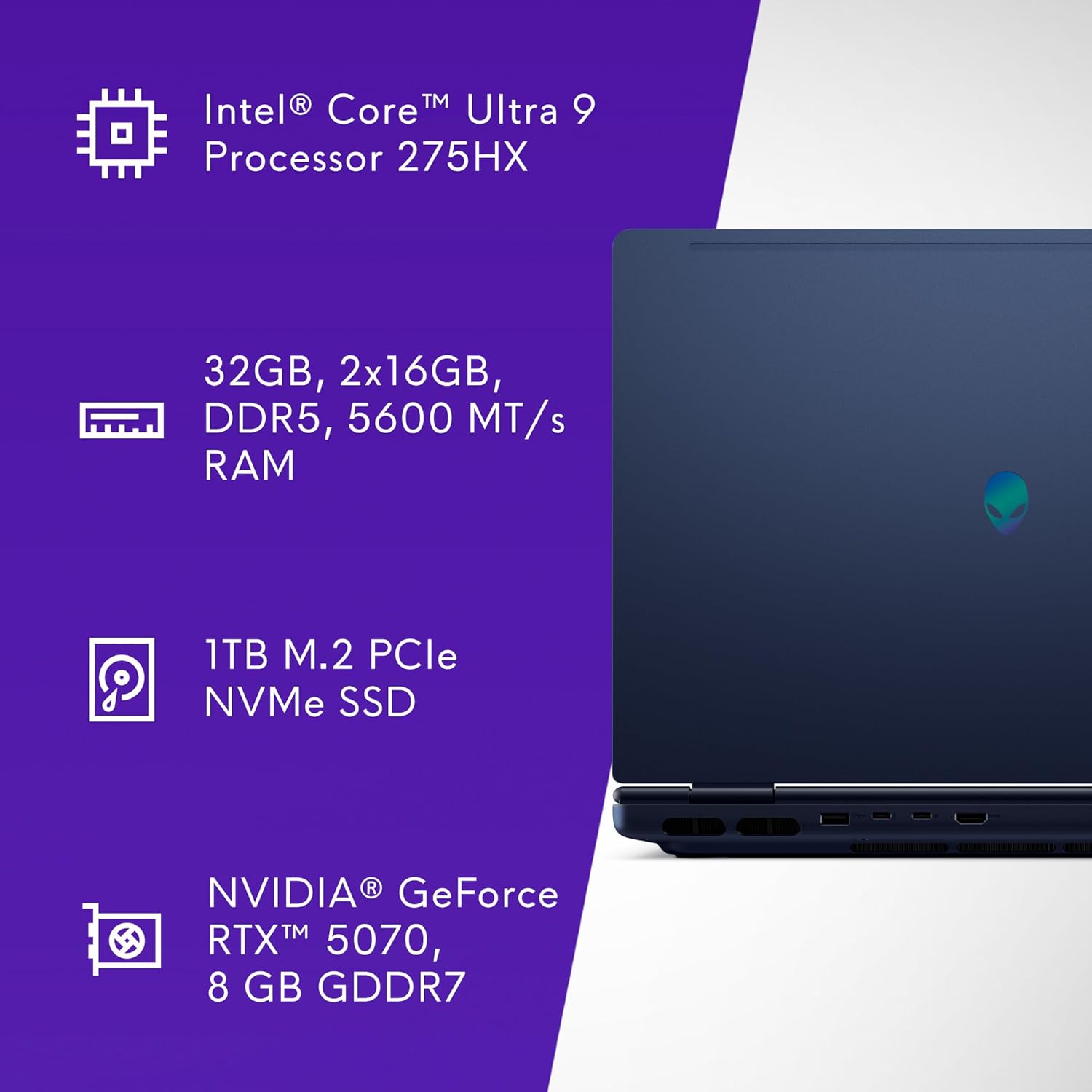 Laptop Gaming Alienware 16X Aurora |  AC16251 | Intel® Core™ Ultra 9 275HX | RTX™ 5070 | RAM 32 GB DDR5 | 1 TB | Windows 11 Pro