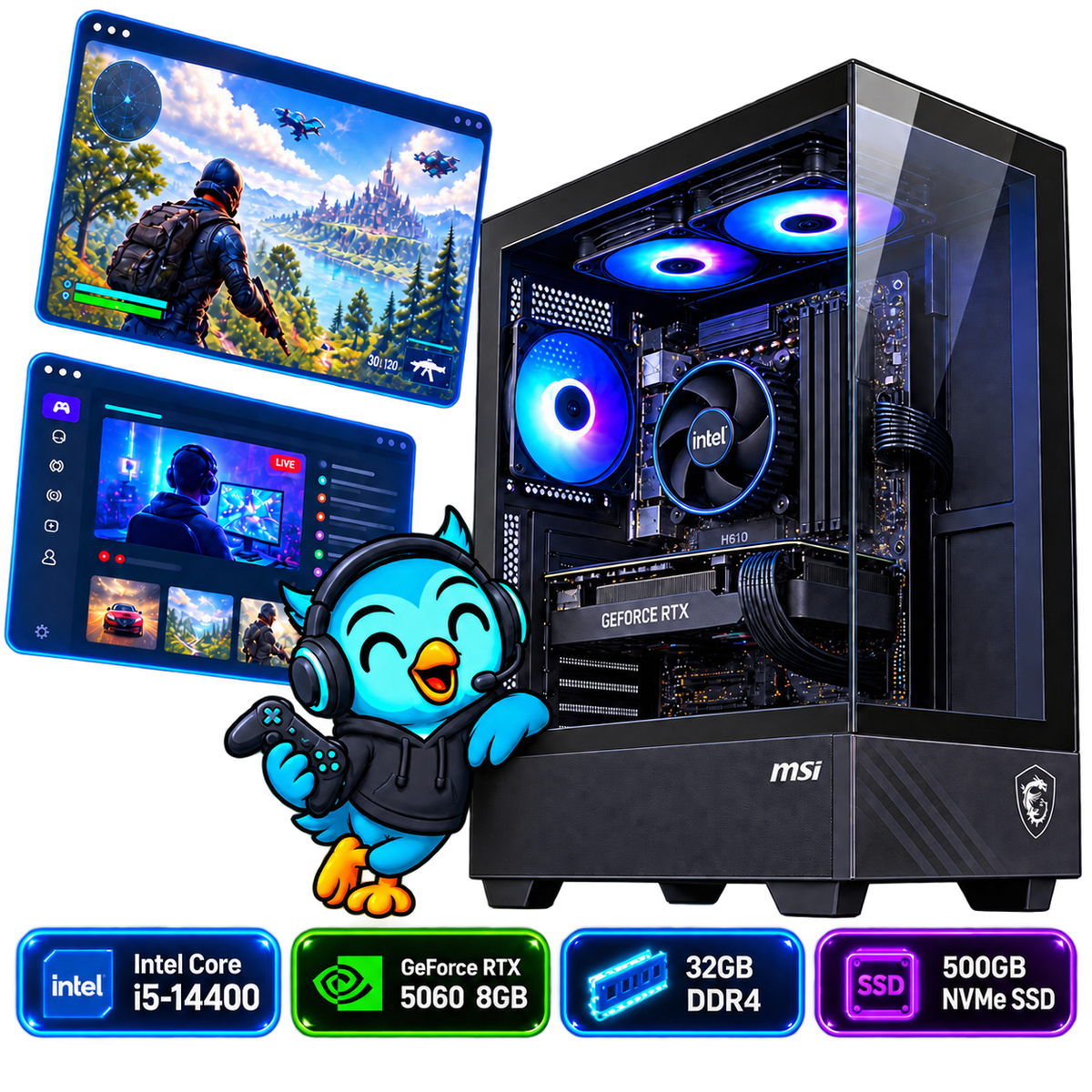 PC Smart Build Performance RTX 5060 Intel | Core i5-14400 | RTX 5060 8GB | 32GB DDR4 | 500GB SSD