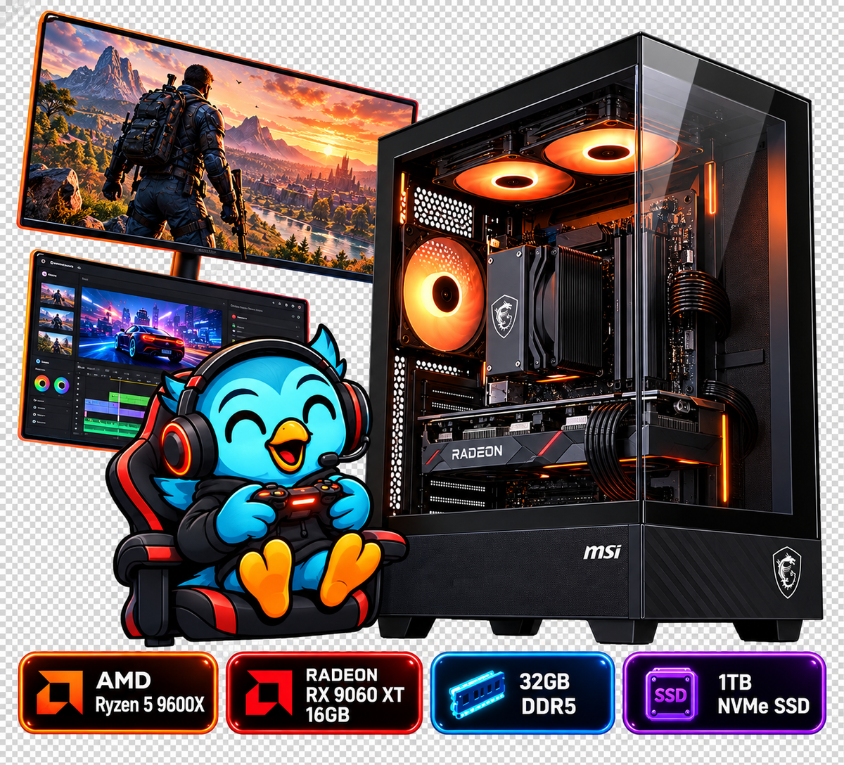 PC Smart Build Performance RX 9060 XT | Ryzen 5 9600X | RX 9060 XT 16GB | 16GB DDR5 | 1TB SSD