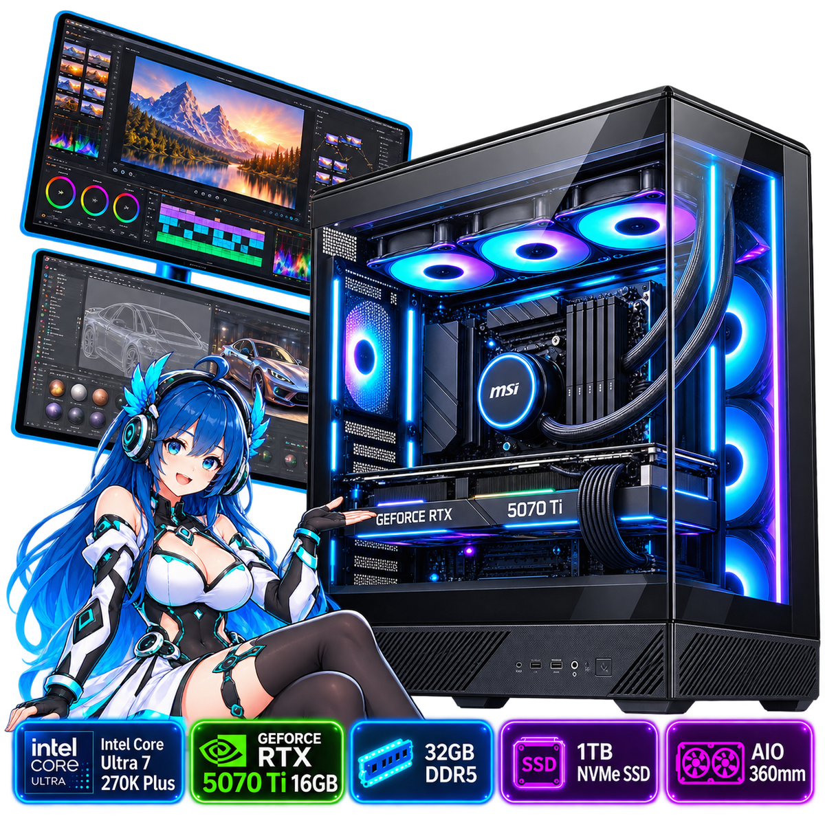 PC Smart Build Ultimate RTX 5070 Ti Intel | Core Ultra 7 265K| RTX 5070 Ti 16GB | 32GB DDR5 | 1TB SSD