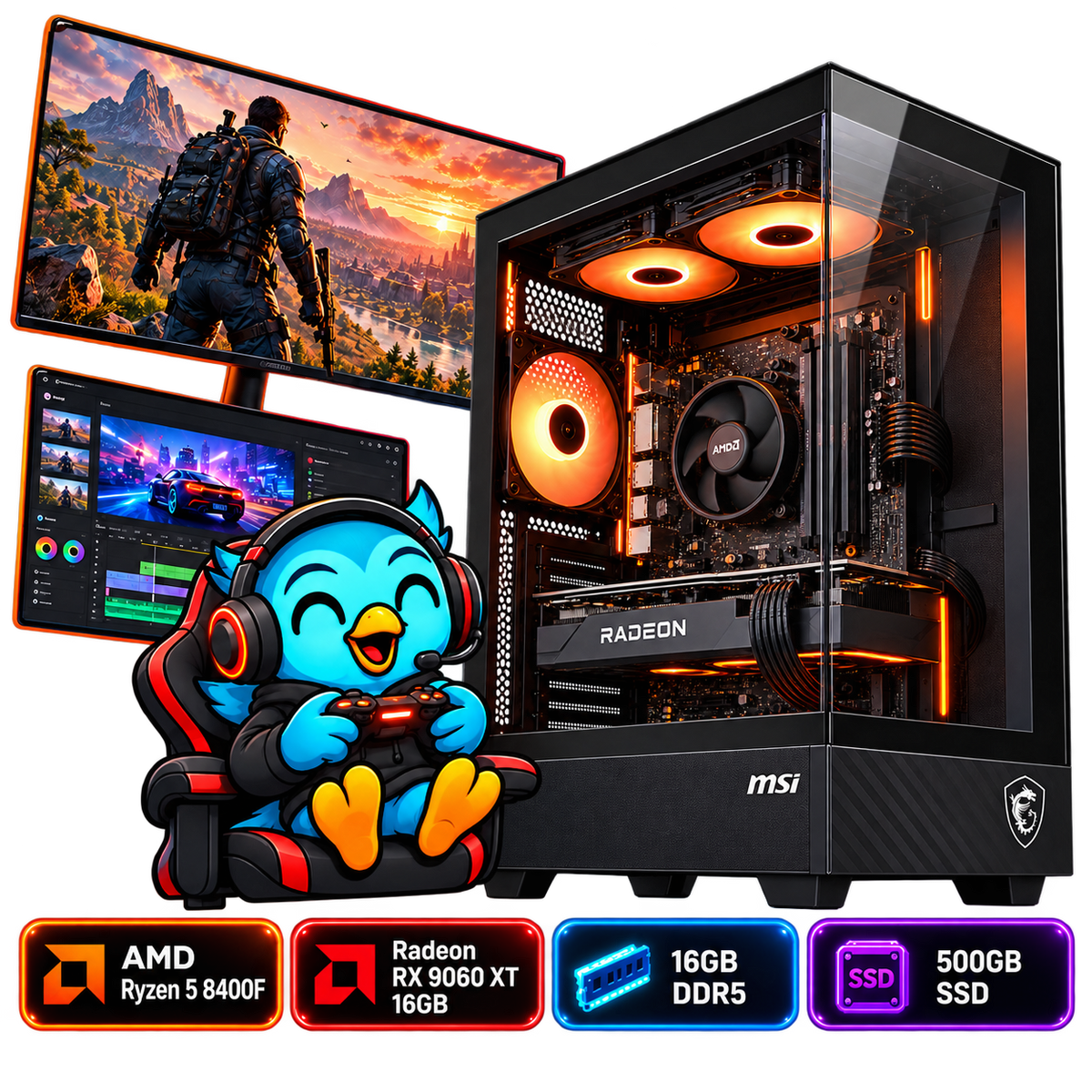 PC Smart Build Performance RX 9060 XT | Ryzen 5 8400F | RX 9060 XT 16GB | 16GB DDR5 | 500GB SSD