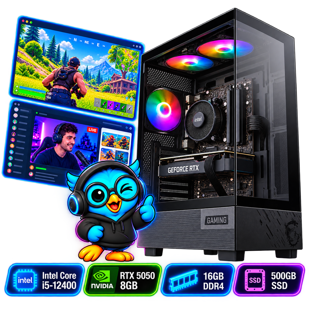 PC Smart Build Play RTX 5050 Intel | Core i5-12400 | RTX 5050 8GB | 16GB DDR4 | 500GB SSD
