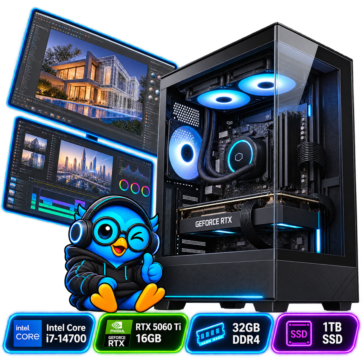 PC Smart Build Creator RTX 5060 Ti Intel i7 | Intel Core i7-14700 | RTX 5060 Ti 16GB | 32GB DDR4 | 1TB SSD