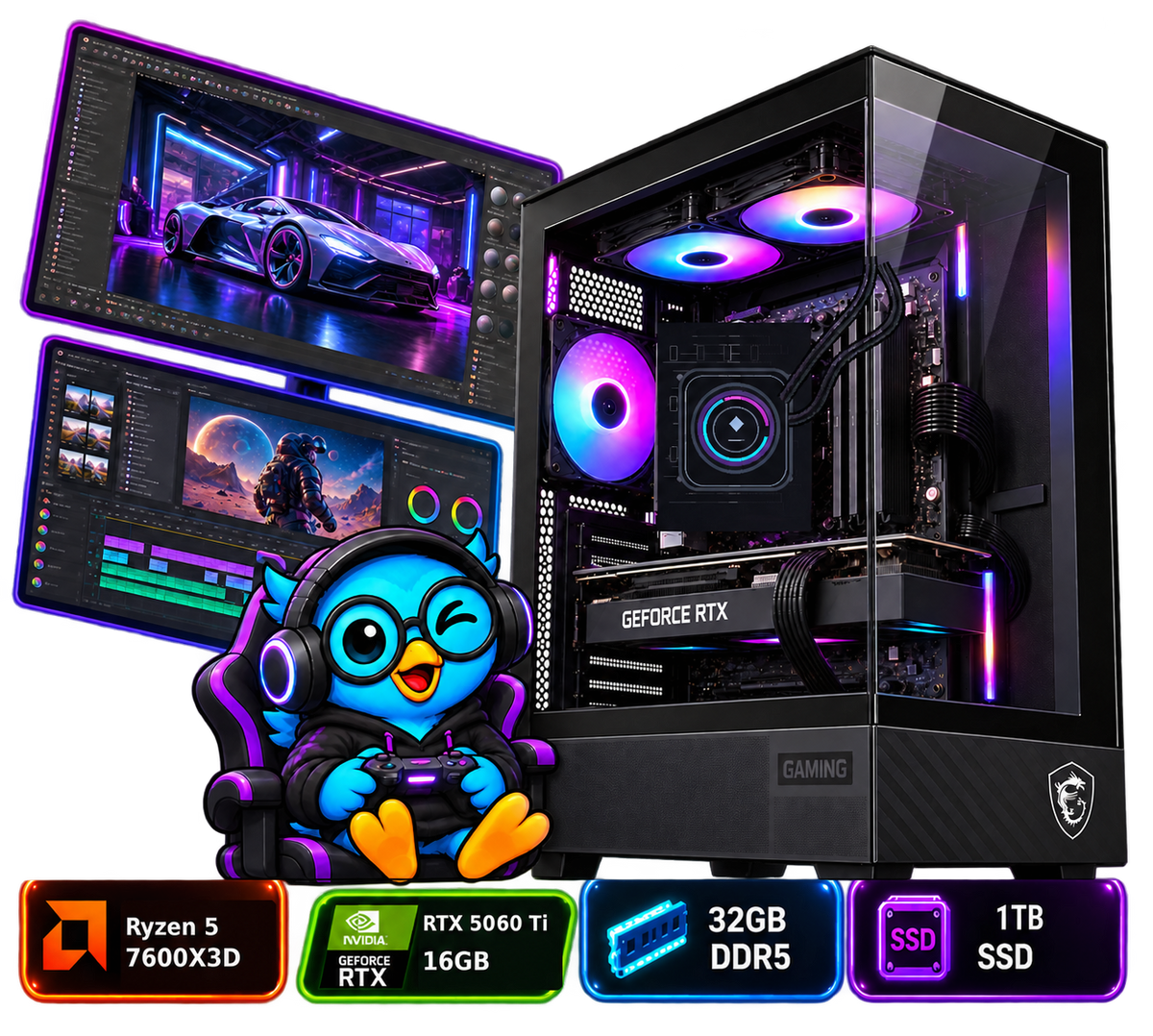 PC Smart Build Pro RTX 5060 Ti X3D | Ryzen 5 7600X3D | RTX 5060 Ti 16GB | 32GB DDR5 | 1TB SSD