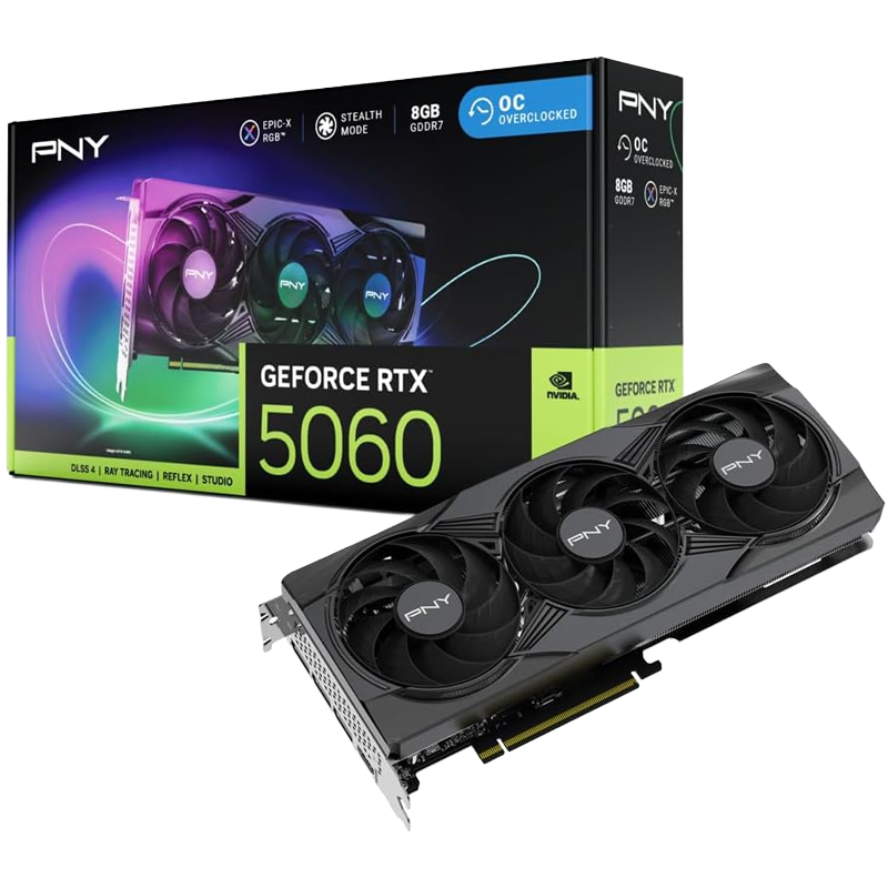 Tarjeta de Video PNY GeForce RTX 5060 ARGB EPIC-X RGB OC | 8GB GDDR7 | PCIe 5.0 | Triple Fan | Negro