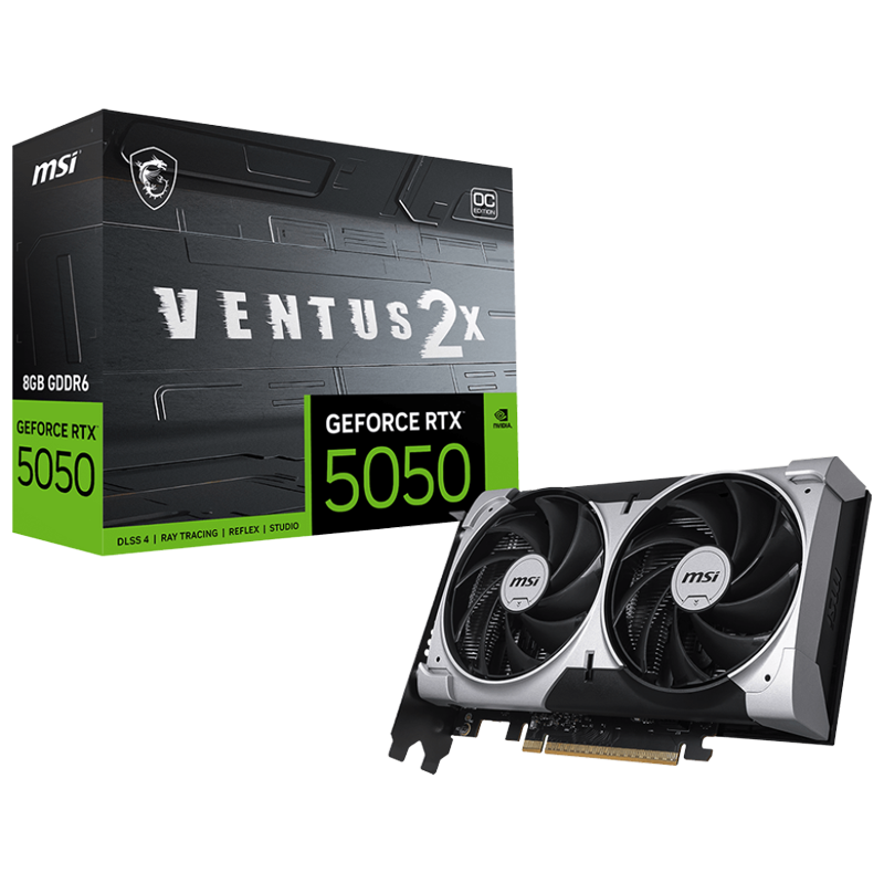 Tarjeta Gráfica MSI GeForce RTX 5050 VENTUS 2X OC | 8GB GDDR6 | PCIe Gen 5 | 128-bit | Negro