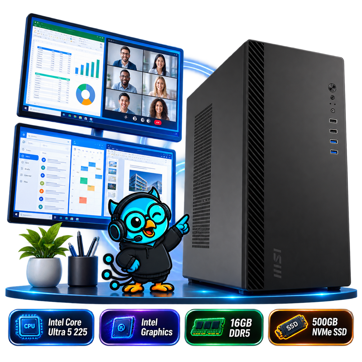 PC Smart Build Office Ultra | Intel Core Ultra 5 225 | 16GB DDR5 | 500GB SSD