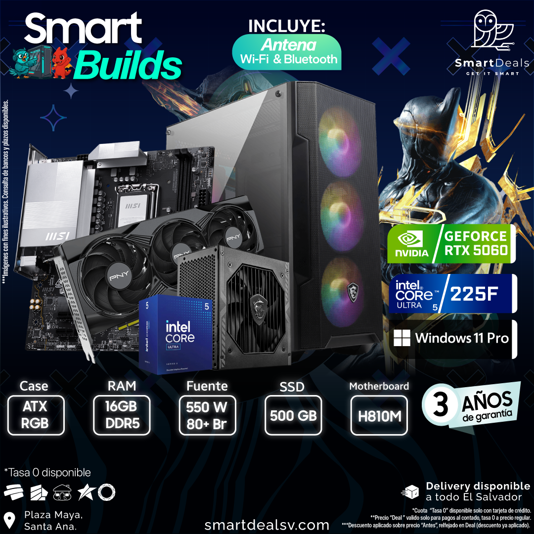 Laptop Smart Builds RTX 5060 | Intel Core Ultra 5 225F | RTX 5060 | RAM 16GB DDR5 | SSD 500GB | Windows 11 Pro