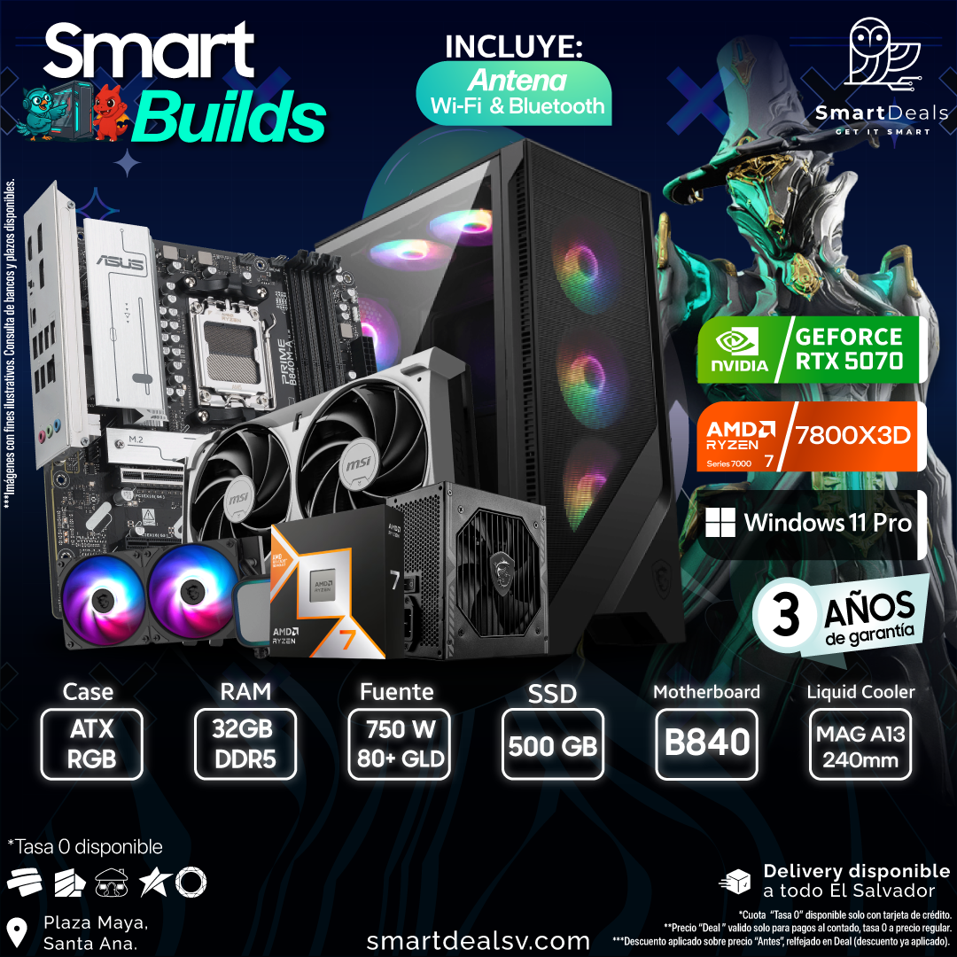 PC Smart Builds Ryzen 7 7800X3D | RTX 5070 | RAM 32GB DDR5 | SSD 500GB | Windows 11 ProPC Smart Builds Ryzen 7 7800X3D | RTX 5070 | RAM 32GB DDR5 | SSD 500GB | Windows 11 Pro