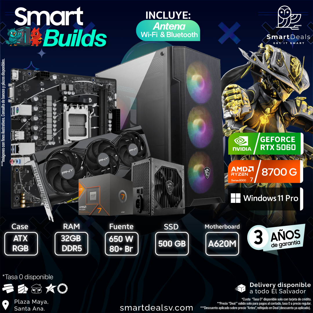 PC Smart Builds Ryzen 7 8700G | RTX 5060 | RAM 32GB DDR5 | SSD 500GB | Windows 11 Pro