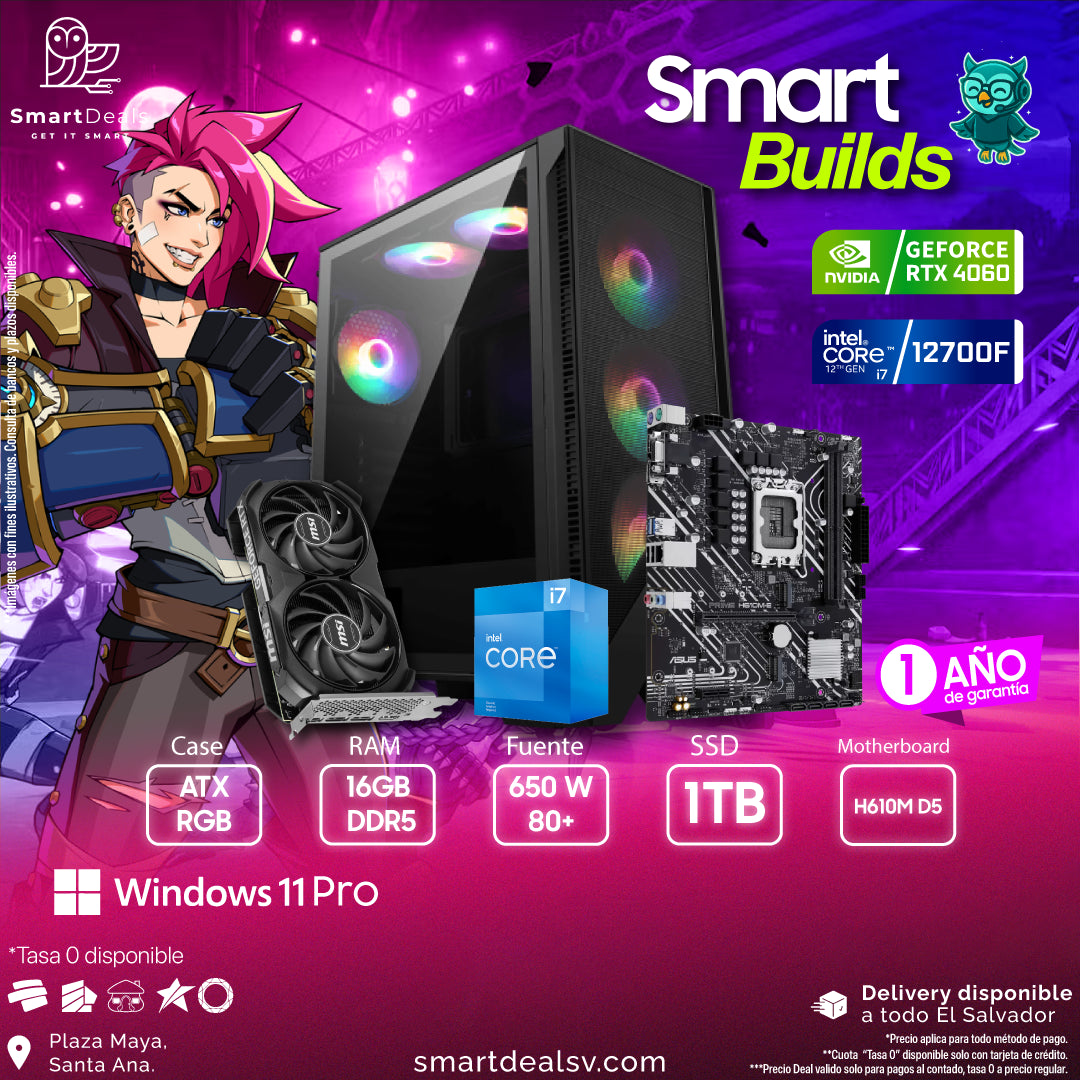 PC Smart Builds | Intel i7-12700F | RTX 4060 | RAM 16GB DDR5 | M.2 1TB | 650W