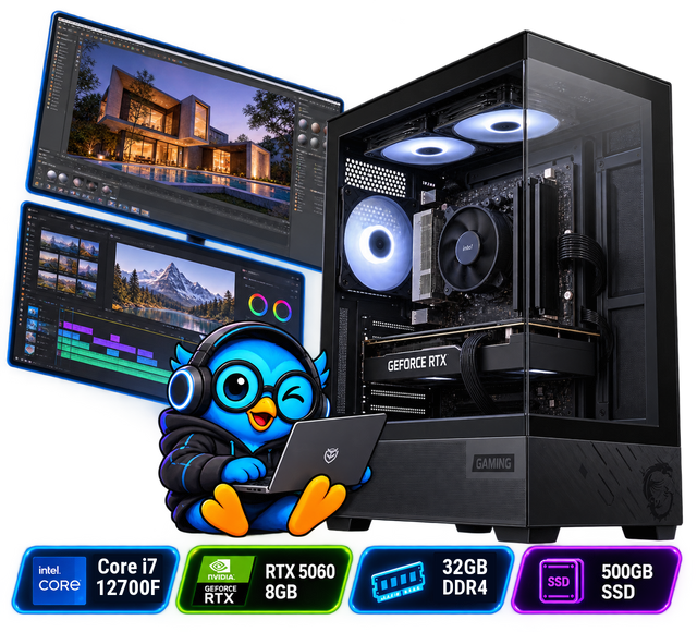 PC Smart Build Creator RTX 5060 Intel | Intel Core i7 12700F | RTX 5060 8GB | 32GB DDR4 | 500GB SSD