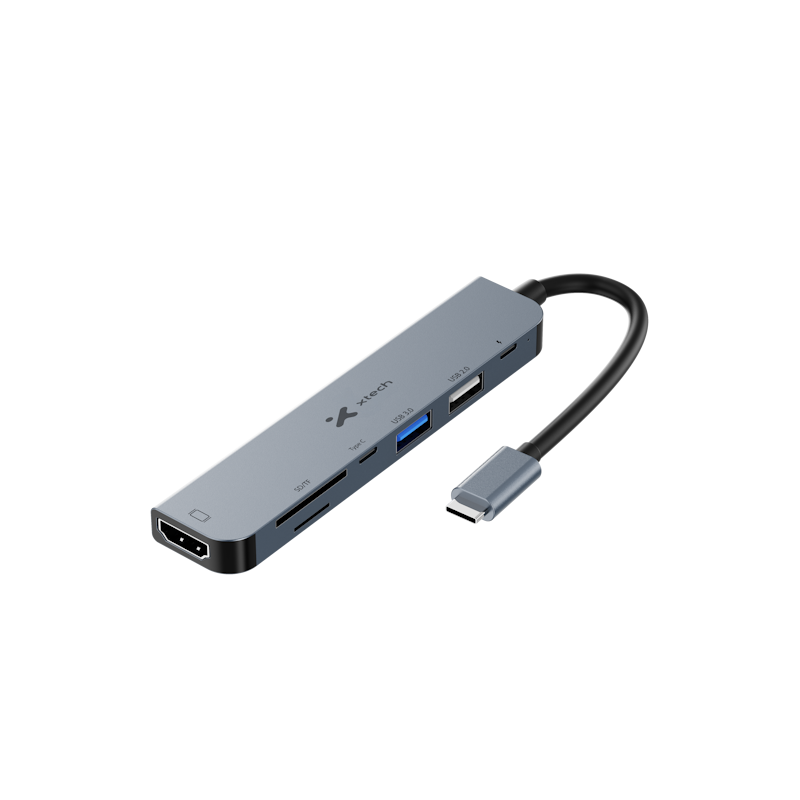 Adaptador Multipuerto 7 en 1 Xtech XTC-571 | USB-C | HDMI 4K | USB 3.0 | PD 60W