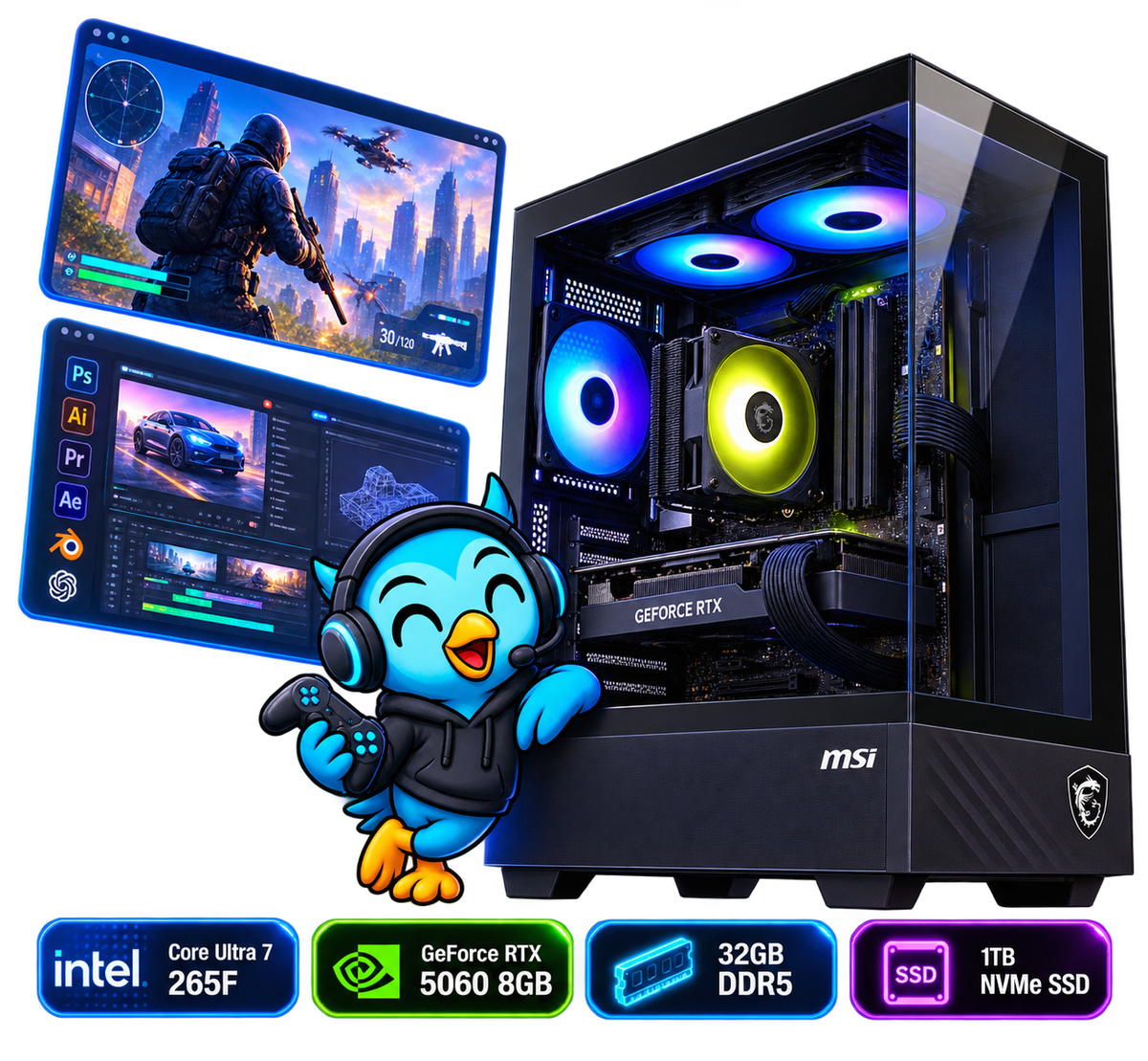 PC Smart Build Creator RTX 5060 | Core Ultra 7 265F | RTX 5060 8GB | 32GB DDR5 | 1TB SSD