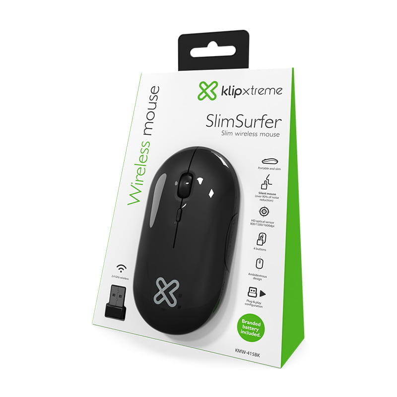 Mouse Inalámbrico KlipXtreme KMW-415 | Diseño Ultra Delgado | 1600 DPI | Ambidiestro