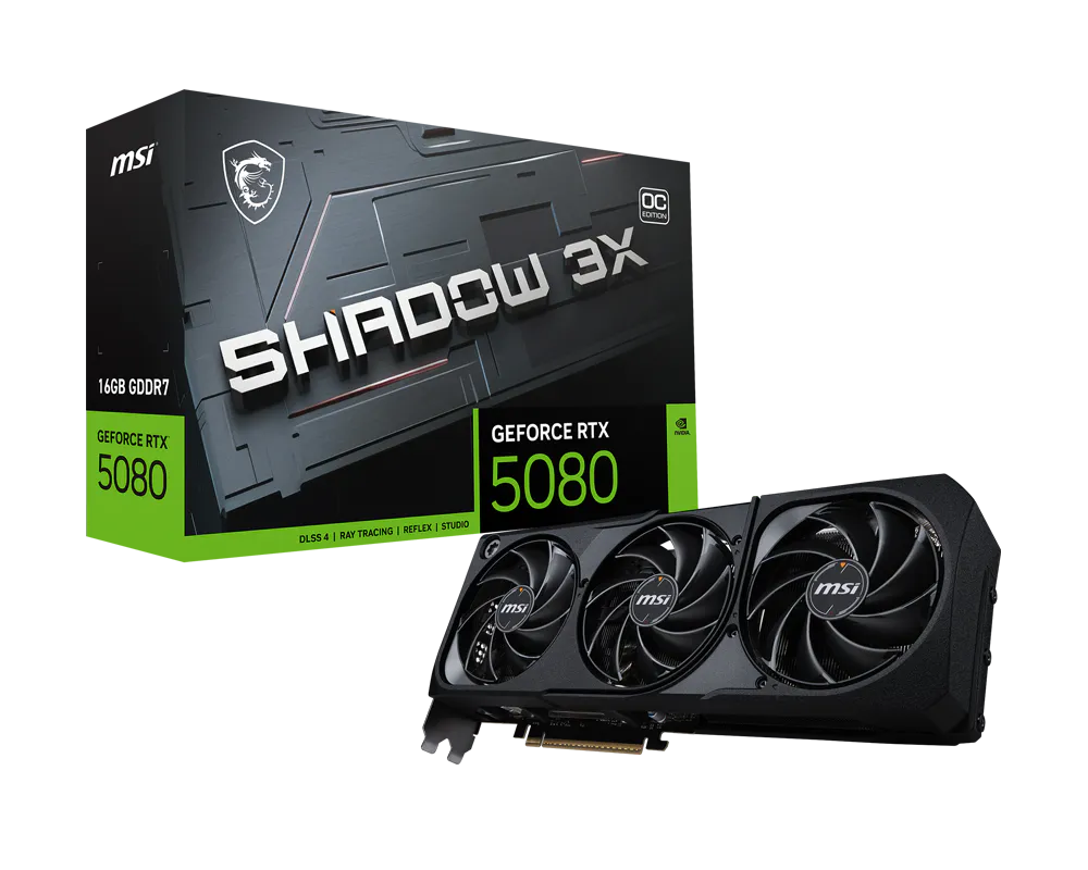 Tarjeta de Video MSI GeForce RTX 5080 Shadow 3X OC | 16GB GDDR7 | Blackwell | PCIe 5.0 | TORX Fan 5.0 | Negra