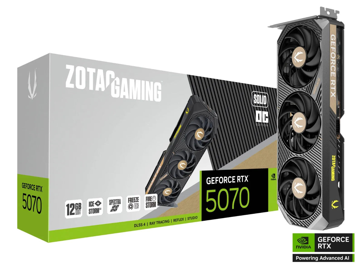Tarjeta Gráfica ZOTAC GAMING | RTX 5070 SOLID OC | 12GB GDDR7 | PCIe 5.0